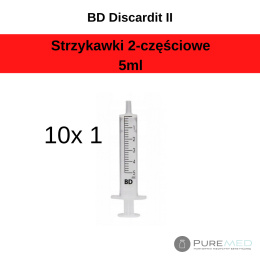 Шприц двухкомпонентный BD Discardit, емкость 5 мл, 100 шт. в коробке, стерильно упакованный, одноразовый продукт