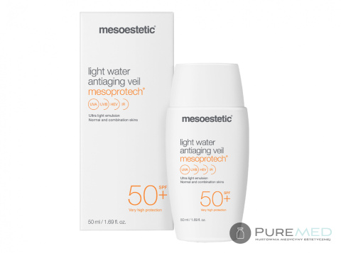 Mesoestetic Light Water Anti-Aging SPF50, 50 мл жидкая эмульсия для лица, защитный крем с фильтром spf, высокая степень защиты