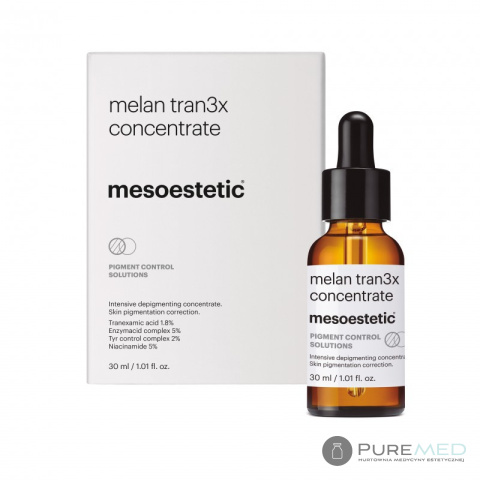 Mesoestetic Melan Tran3x 30 мл депигментирующий концентрат, регенерирующий концентрат, осветление, увлажнение