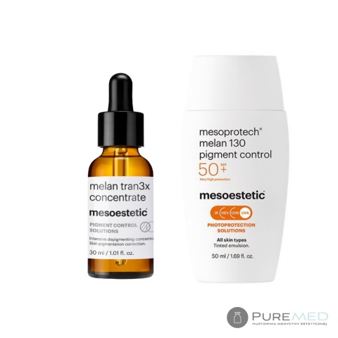 Mesoestetic Codzienna pielęgnacja przebarwień | Melan Tran3x Concentrate + Melan 130 pigment control